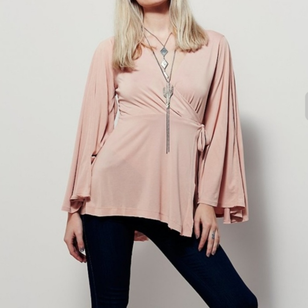 FREE PEOPLE DYNASTY WRAP BELL SLEEVES TOP XS